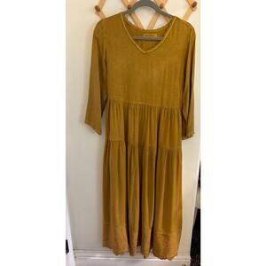 April Cornell Women's Mustard Yellow Cottage-Core Peasant Maxi Dress Small